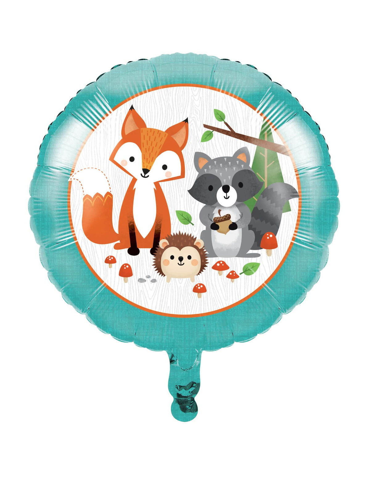 Balão de alumínio animal da floresta para aniversário turquesa com raposa e guaxinim