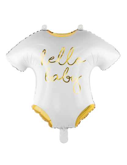 Ballon en aluminium body hello baby pour bébé blanc et doré