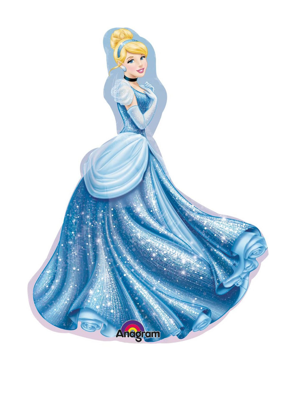 Ballon en aluminium Cendrillon Disney pour enfant bleu pailleté