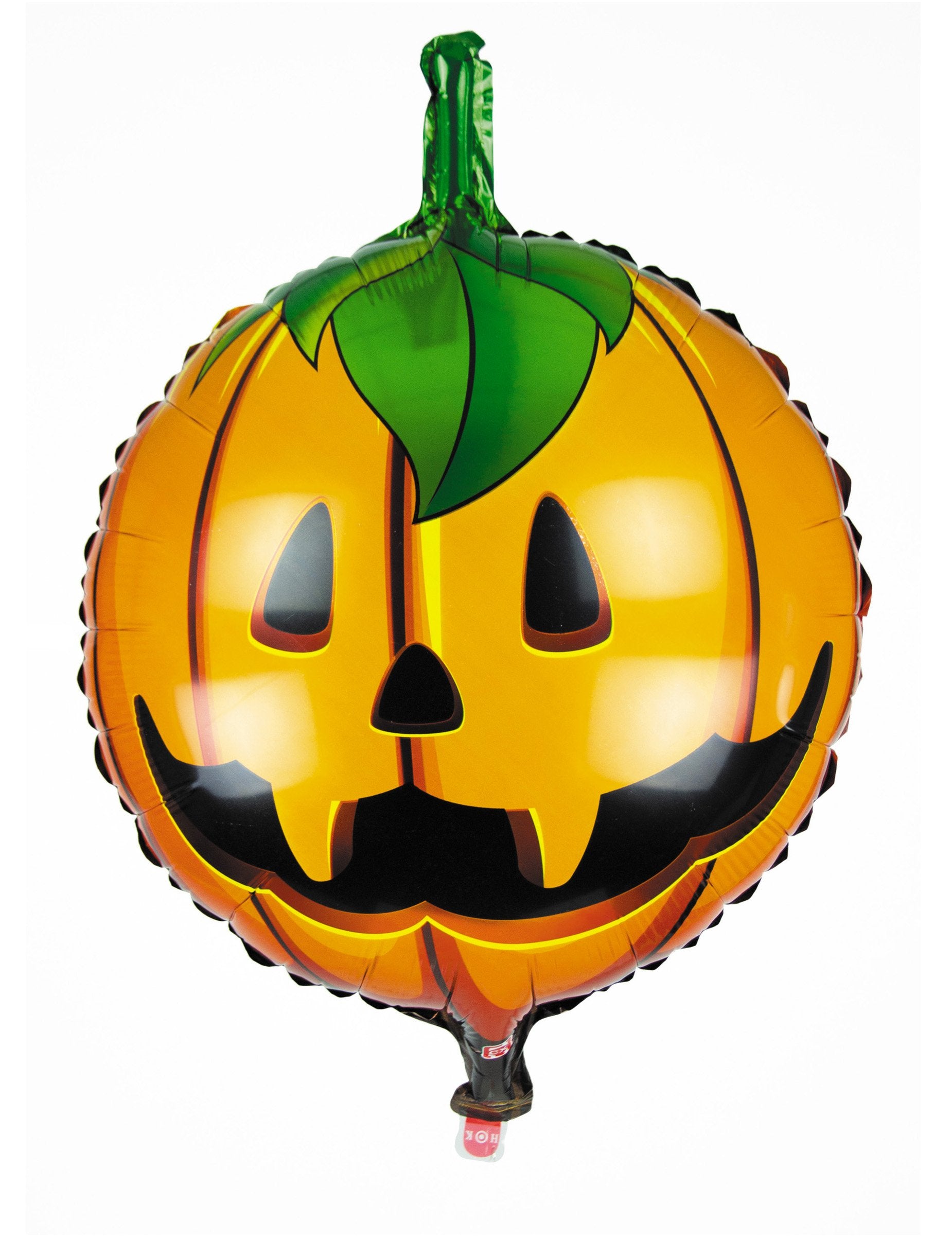 Ballon en aluminium citrouille pour Halloween orange avec visage souriant et tige verte