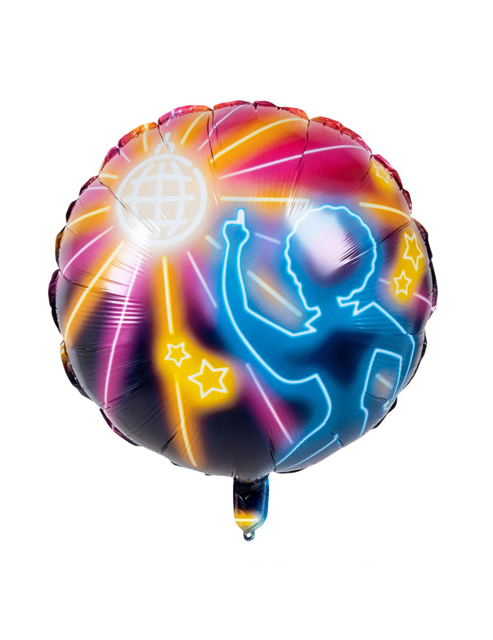 Grande plano sobre o motivo néon com dançarino e bola de espelhos do balão de alumínio Disco fever