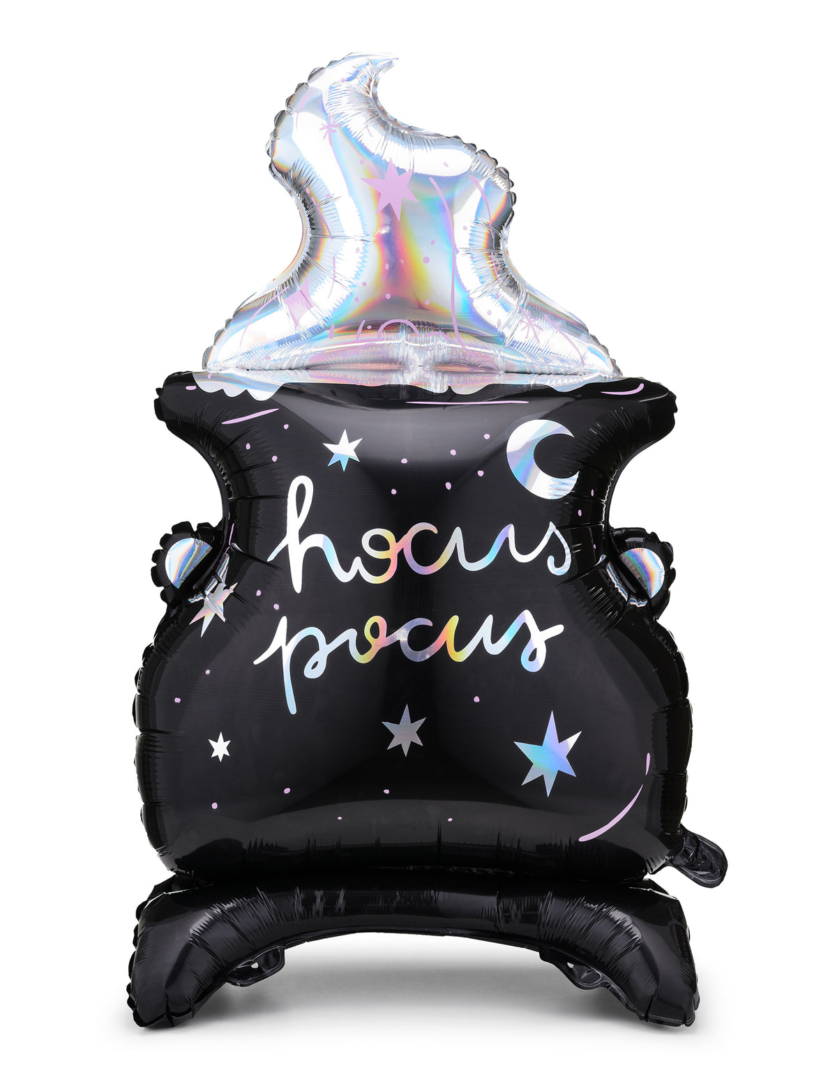 Ballon en aluminium géant chaudron hocus pocus pour décoration d'Halloween noir et iridescent