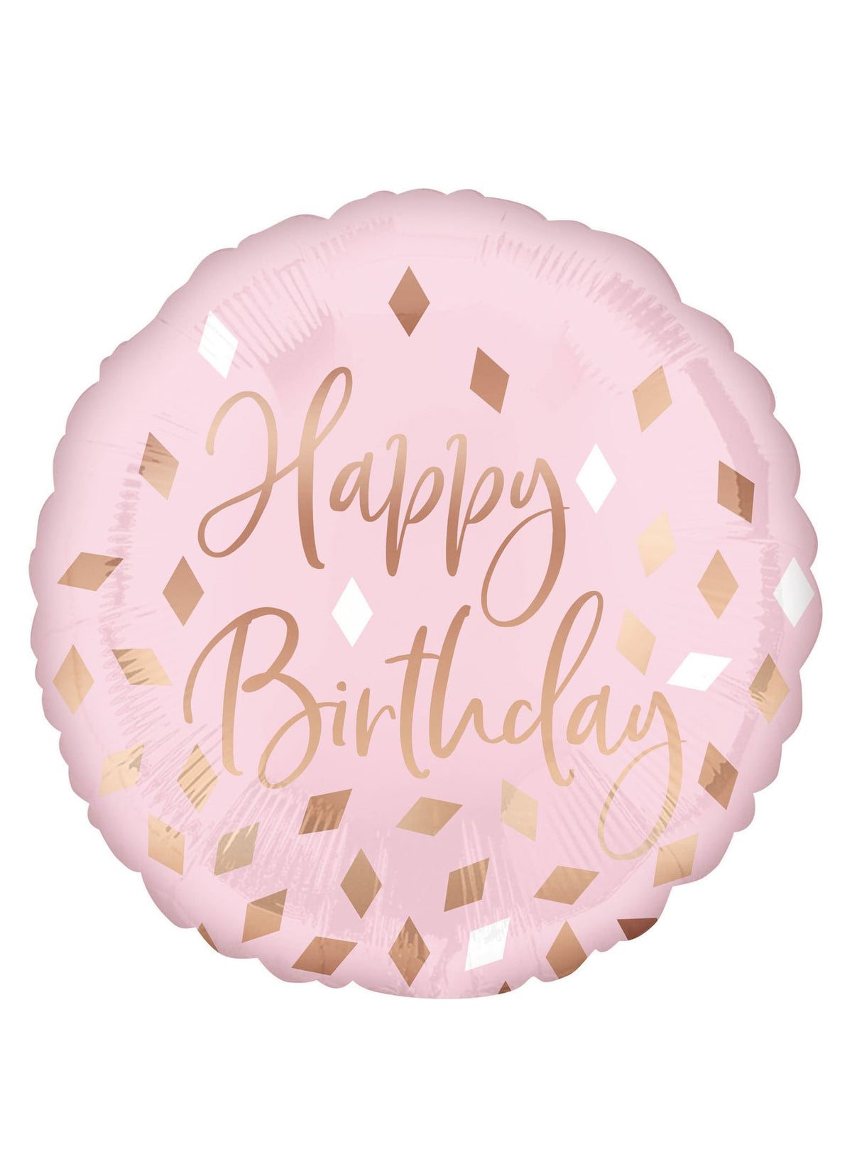 Ballon en aluminium Happy Birthday pour fête rose avec confettis rose gold