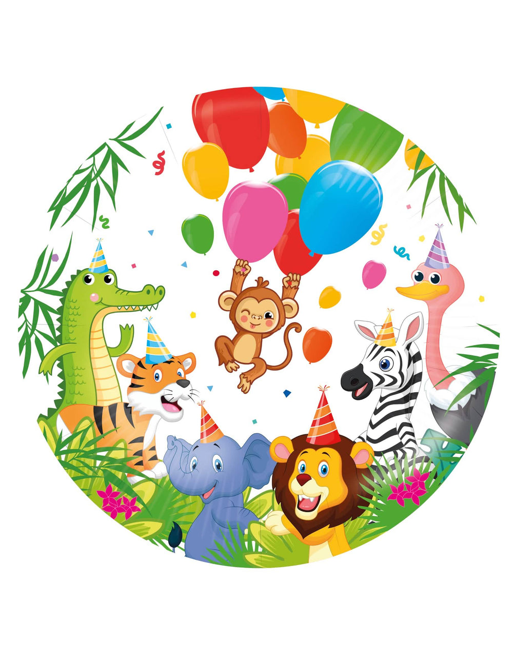 Ballon en aluminium animaux de la jungle pour enfant multicolore avec lion et singe