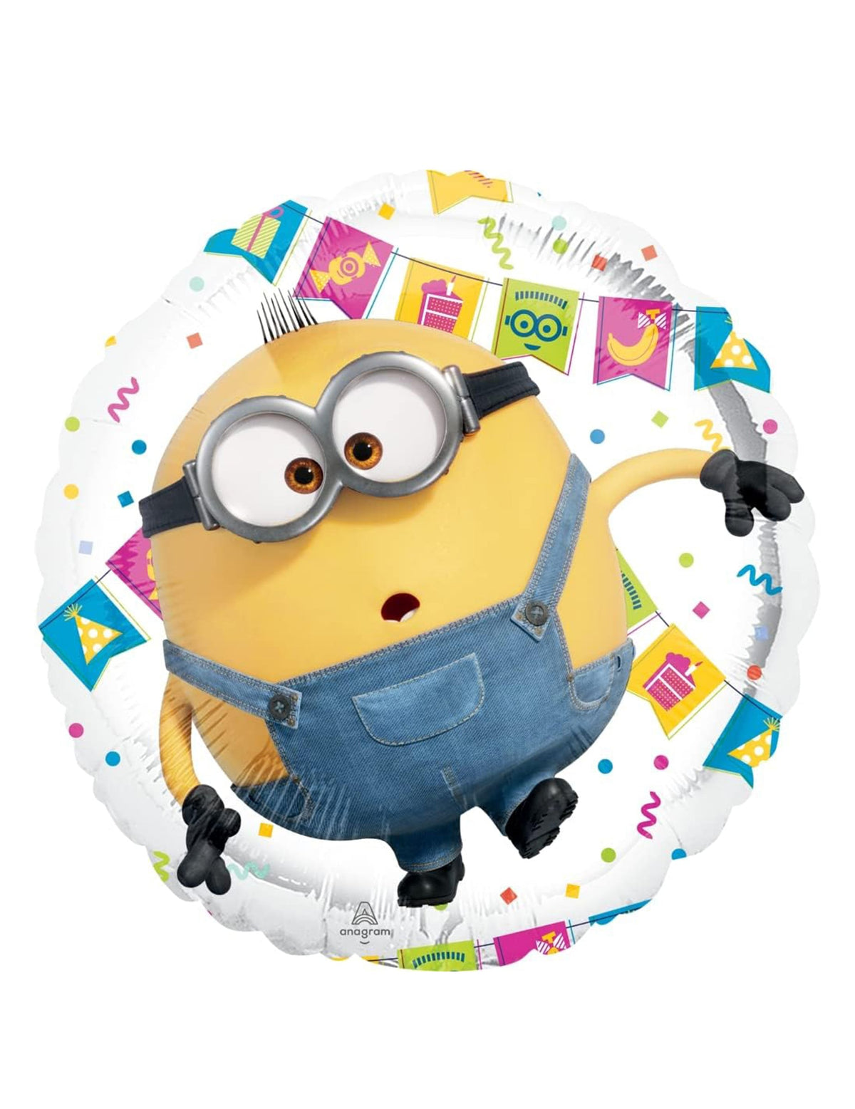 Ballon en aluminium Minions pour enfant jaune et bleu avec confettis et fanions