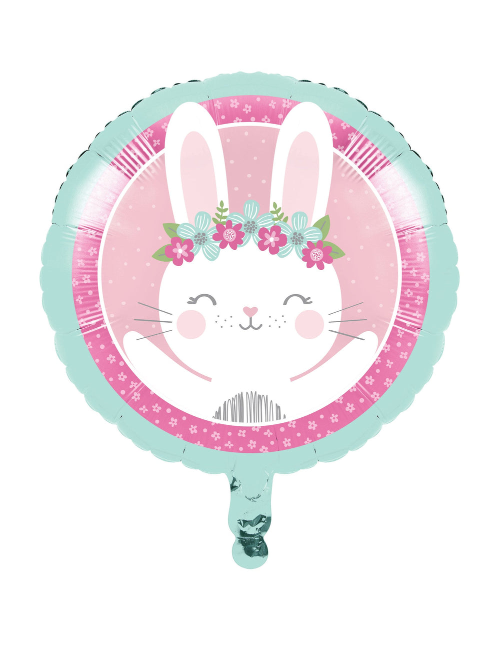 Ballon en aluminium petit lapin pour décoration de baby shower rose et vert menthe avec couronne de fleurs