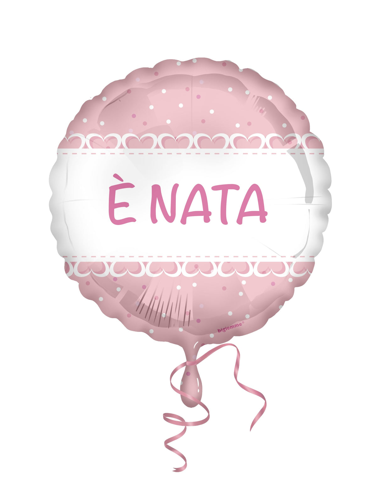 Ballon en feuille Elle est née pour bébé fille rose avec motifs de coeurs
