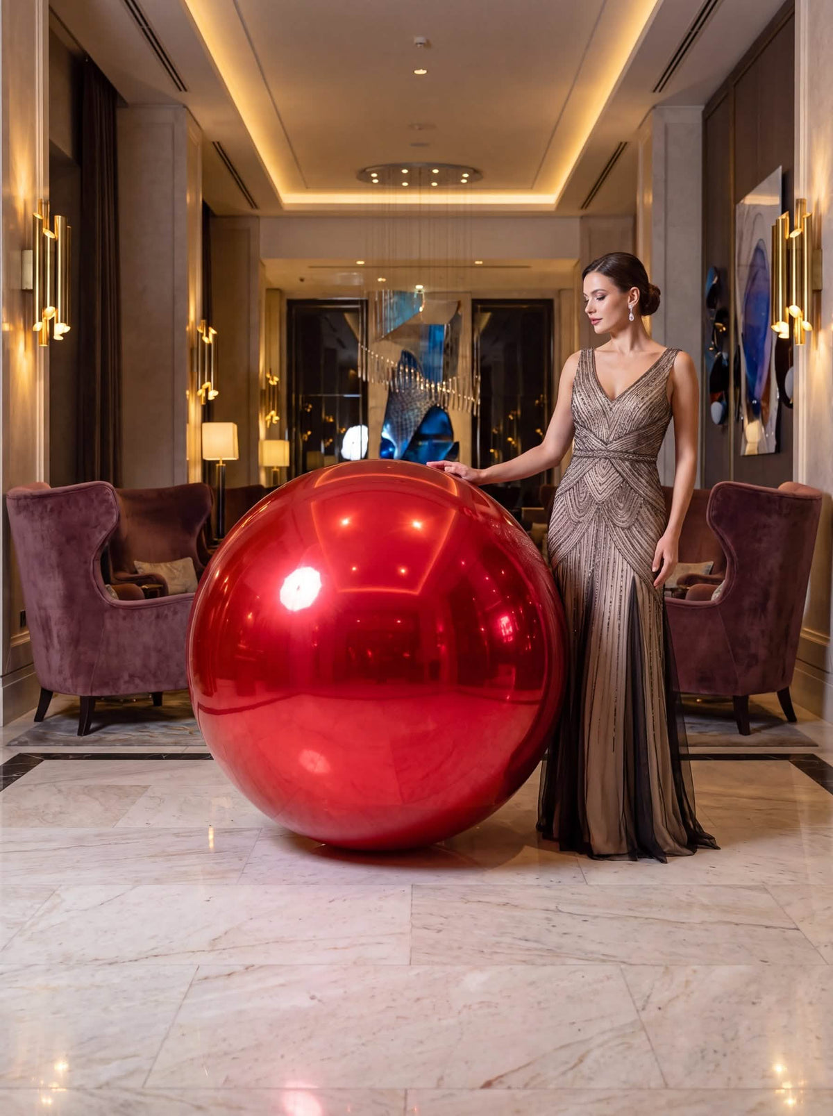 Balão gigante bola de espelho vermelho 100 cm