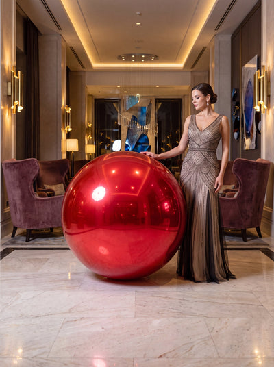 Balão gigante bola de espelho vermelho 100 cm