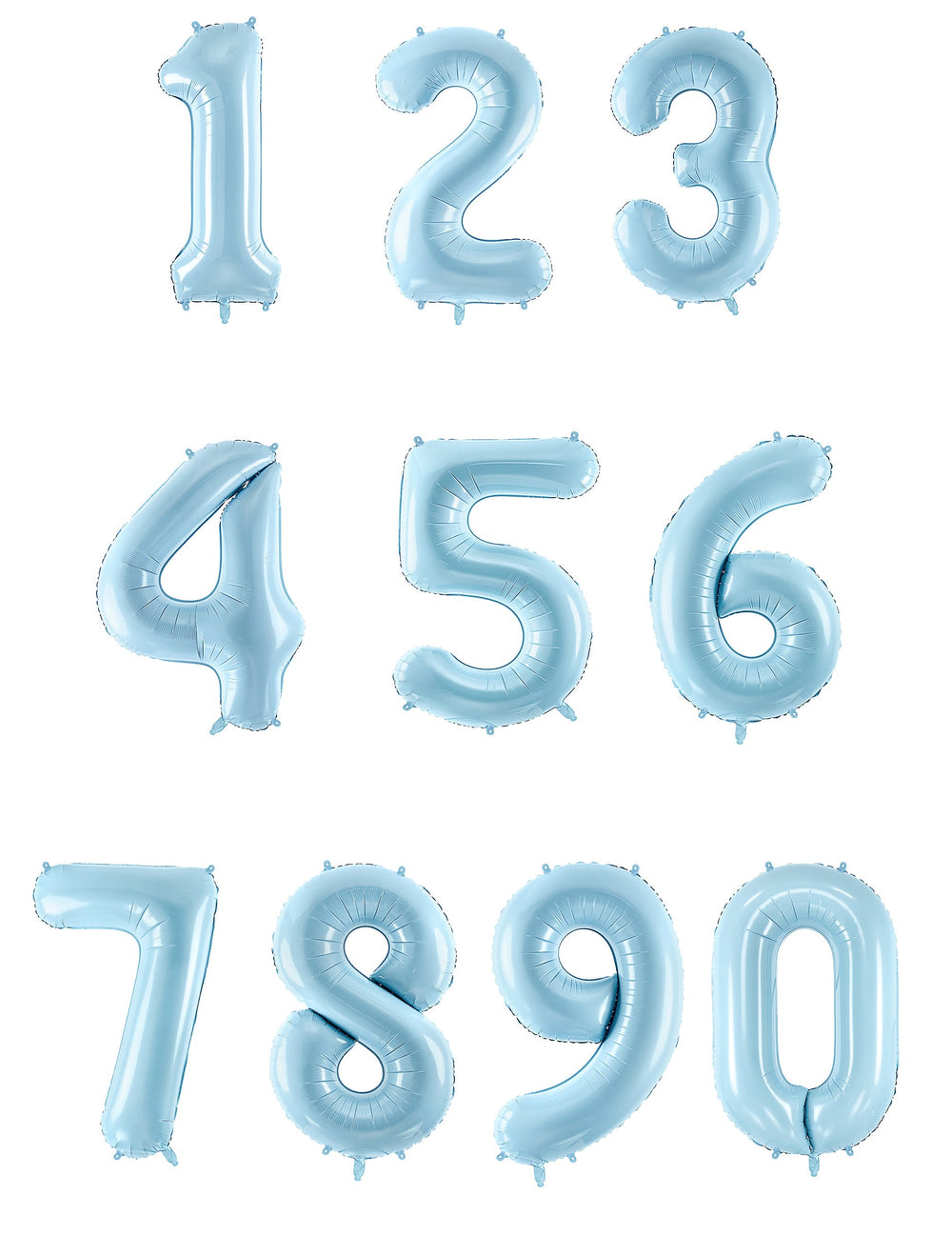 Aperçu des chiffres de 0 à 9 du ballon géant chiffre pour fête bleu pastel
