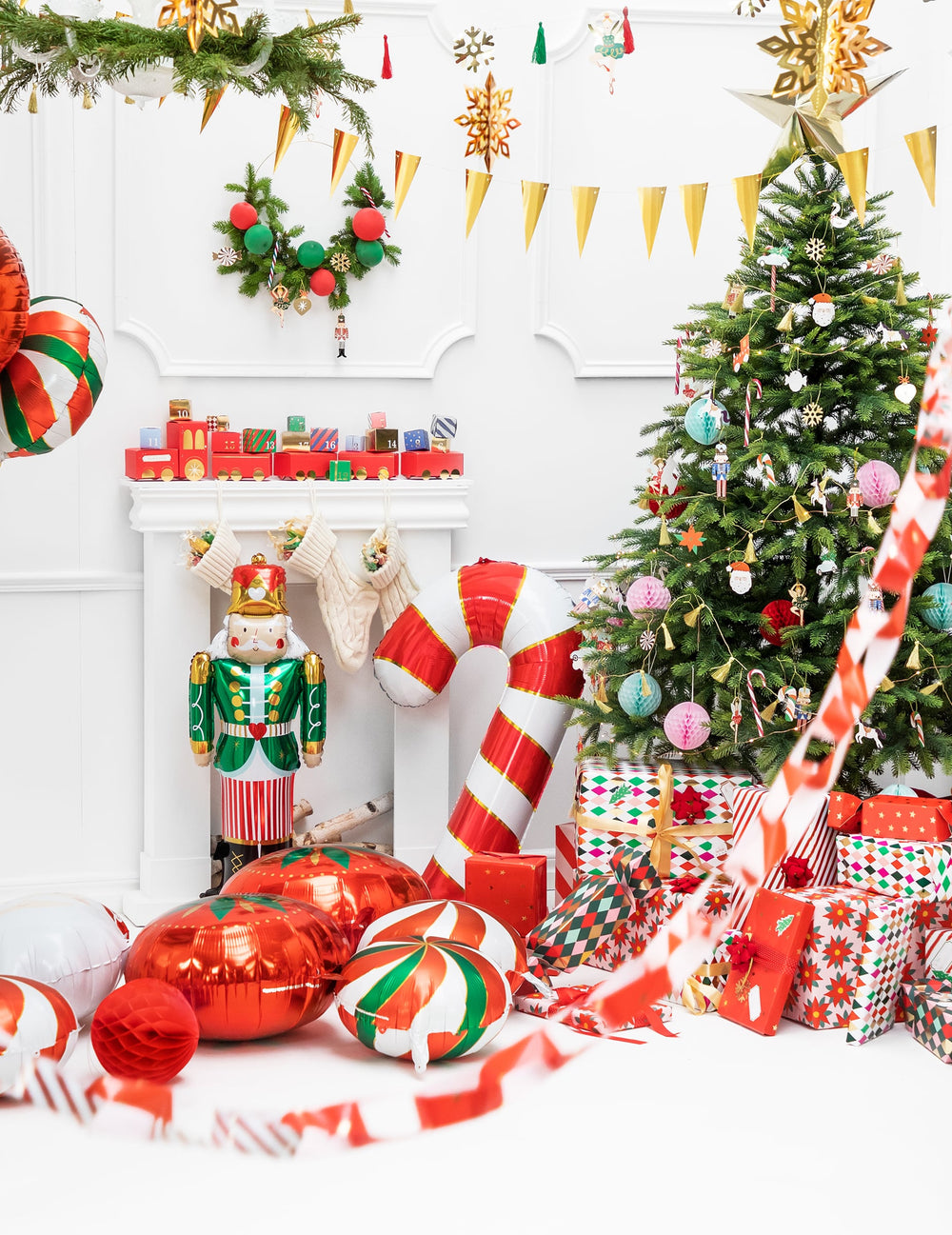 Ballon de Noël géant en aluminium casse noisette pour décoration vert rouge et doré