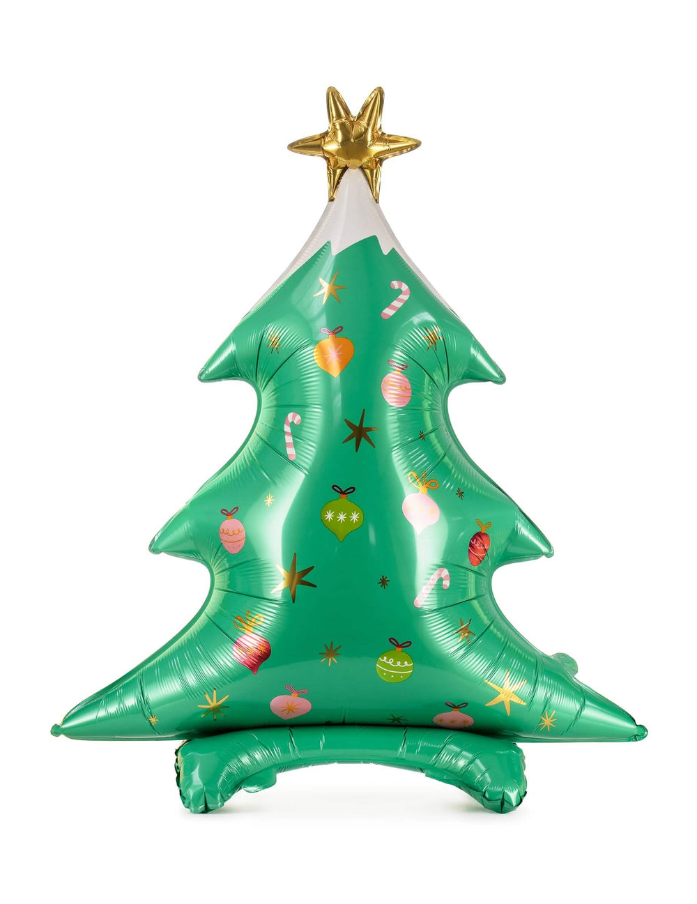 Balão gigante em alumínio em forma de árvore de natal para decoração, verde com motivos e estrela dourada