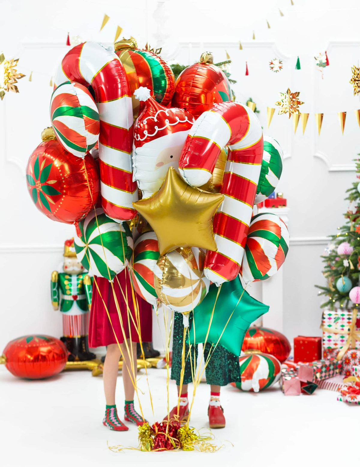 Bouquet de balões de festa do balão gigante em alumínio açúcar de cevada para decoração de natal vermelho e branco