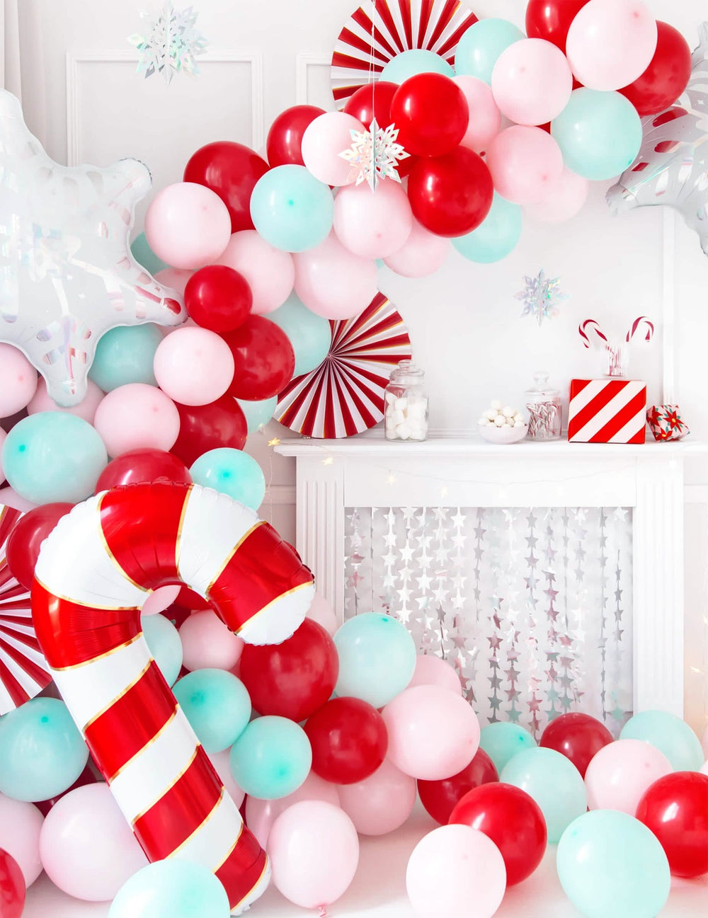 Decoração de ambiente com arco de balões do balão gigante em alumínio de cana de açúcar para decoração de natal