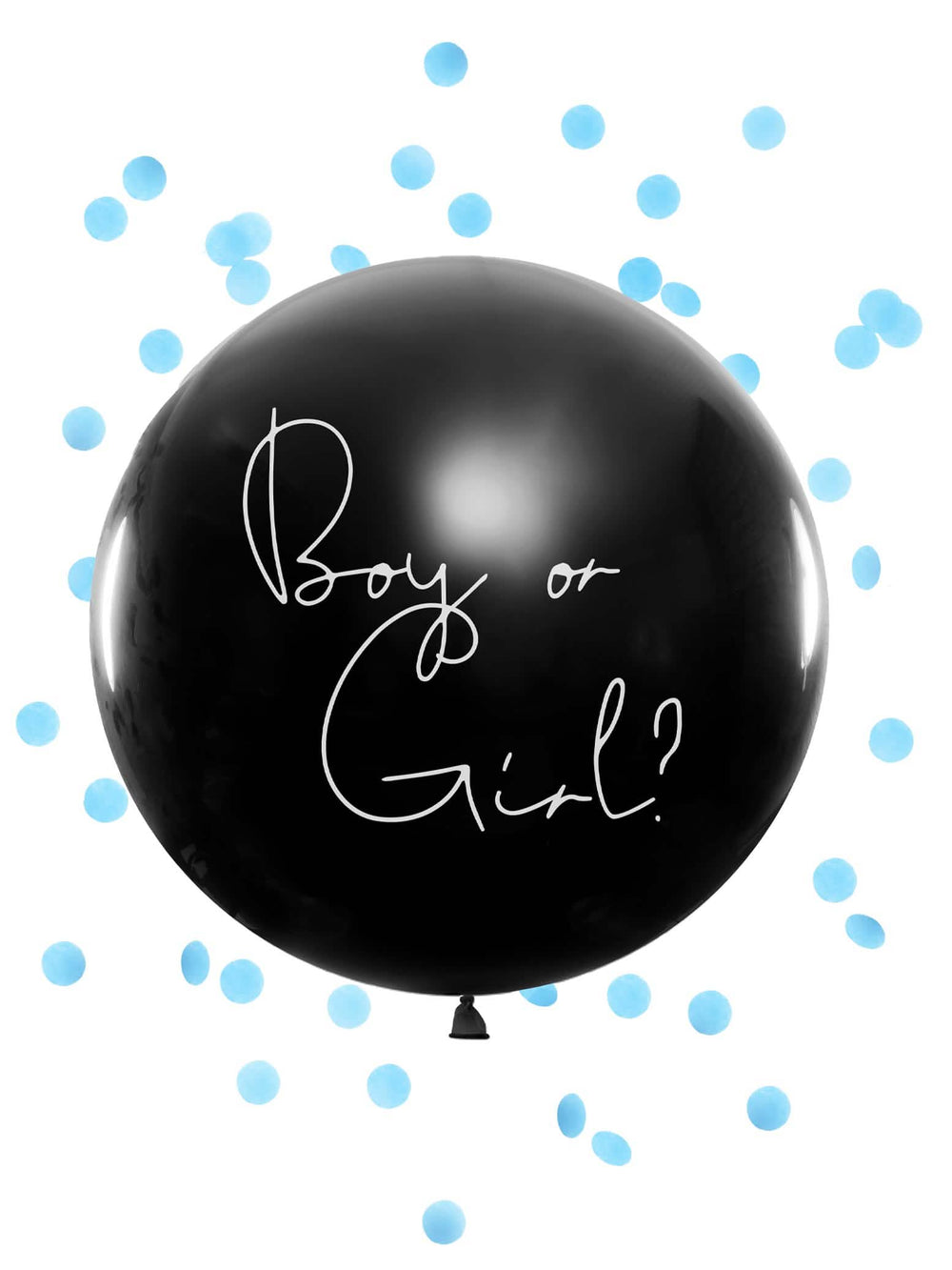 Balão gigante de látex boy or girl para baby shower preto com confettis azuis