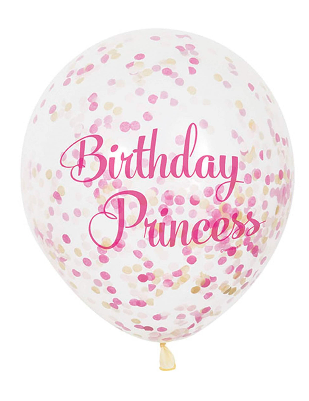 Lote de 6 balões de látex Birthday Princess para menina com confettis cor de rosa e dourado