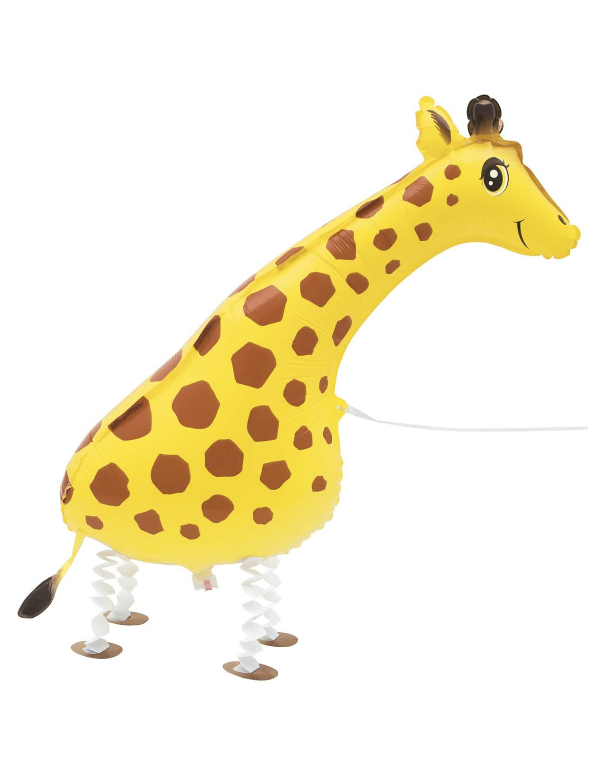 Balão metálico de girafa a andar para criança amarelo com pintas castanhas