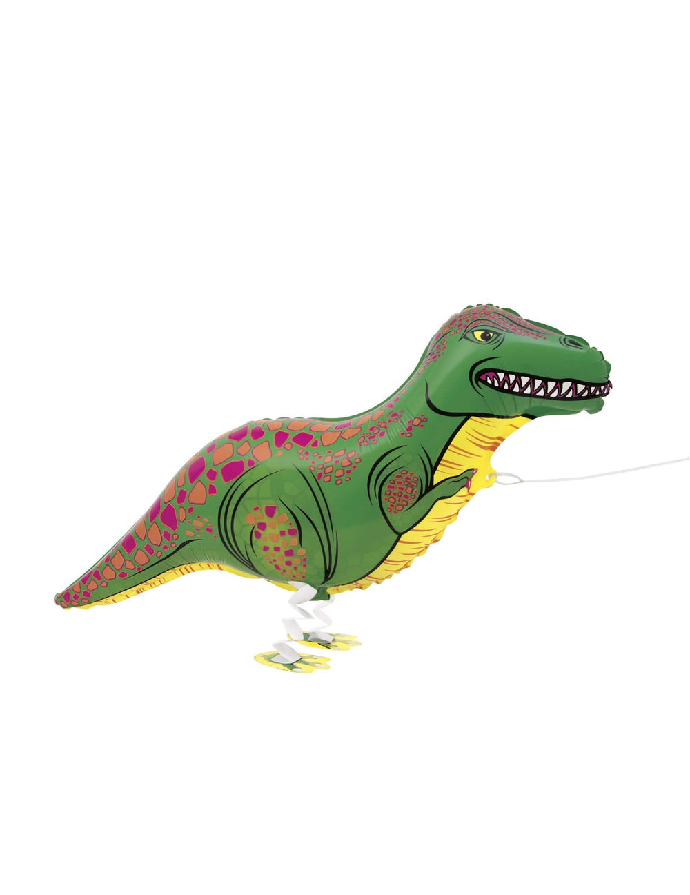 Balão metálico T-Rex a andar, verde e amarelo