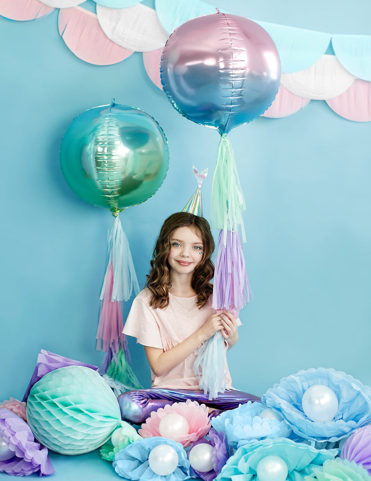 Balão esfera de alumínio degradê rosa e azul 35 cm inflável com hélio
