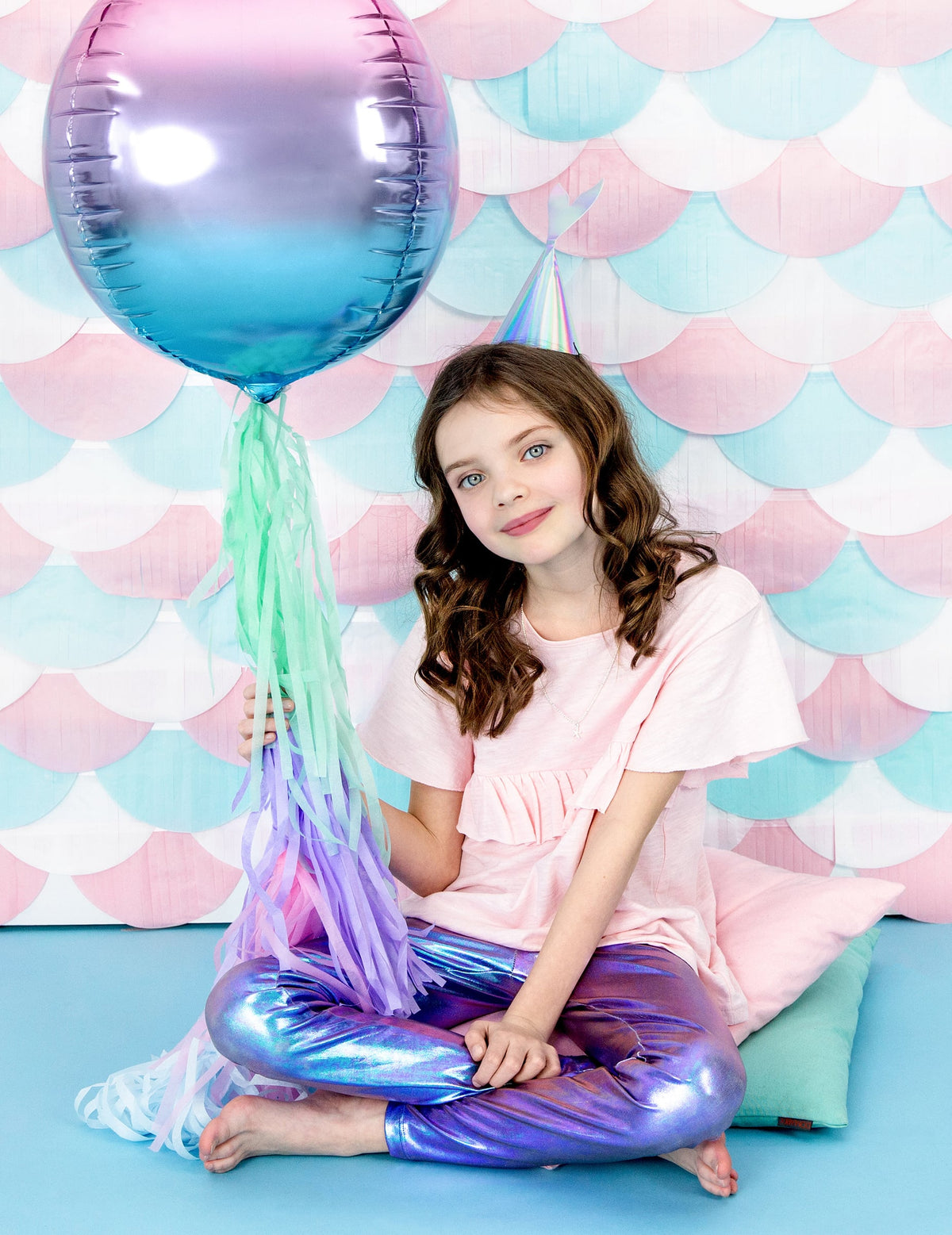 Balão esfera de alumínio degradê rosa e azul 35 cm inflável com hélio