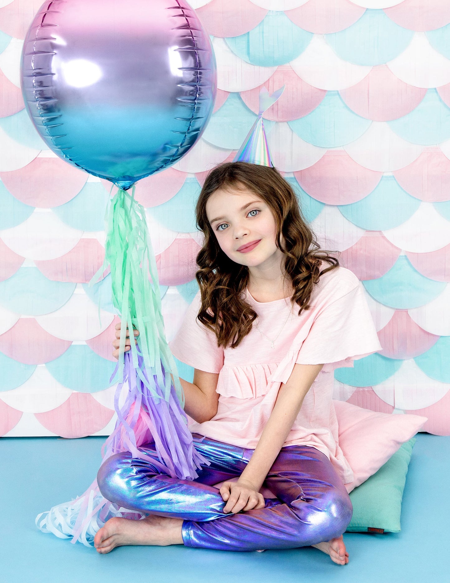 Balão esfera de alumínio degradê rosa e azul 35 cm inflável com hélio