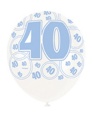 Ballons Age 40 ans pour anniversaire blanc et bleu