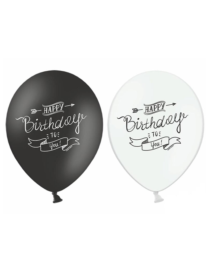 Ballons Happy Birthday pour anniversaire noir et blanc