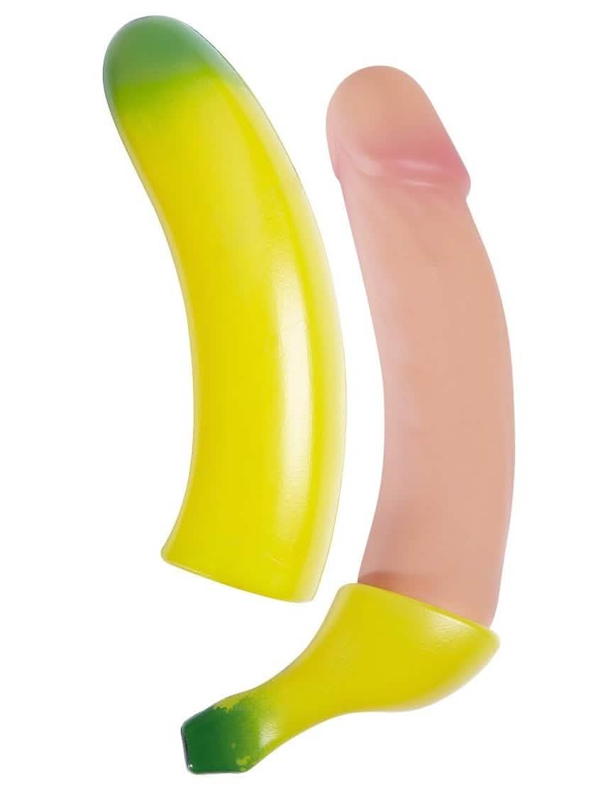 Banana marota humorístico para adulto amarelo com falo cor de rosa