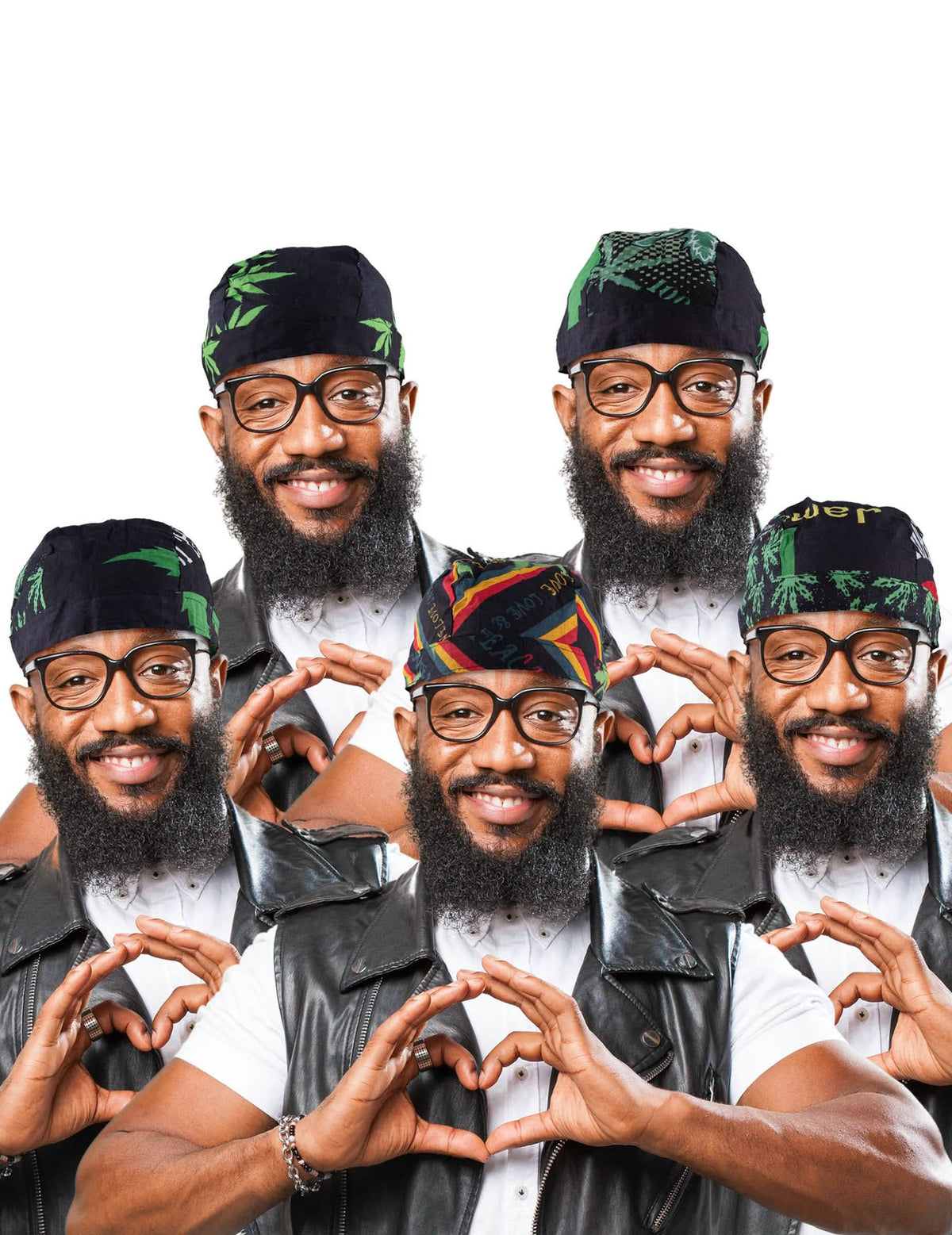 Bandana rasta jamaica para adulto preto com motivos de folhas verdes e cores rasta