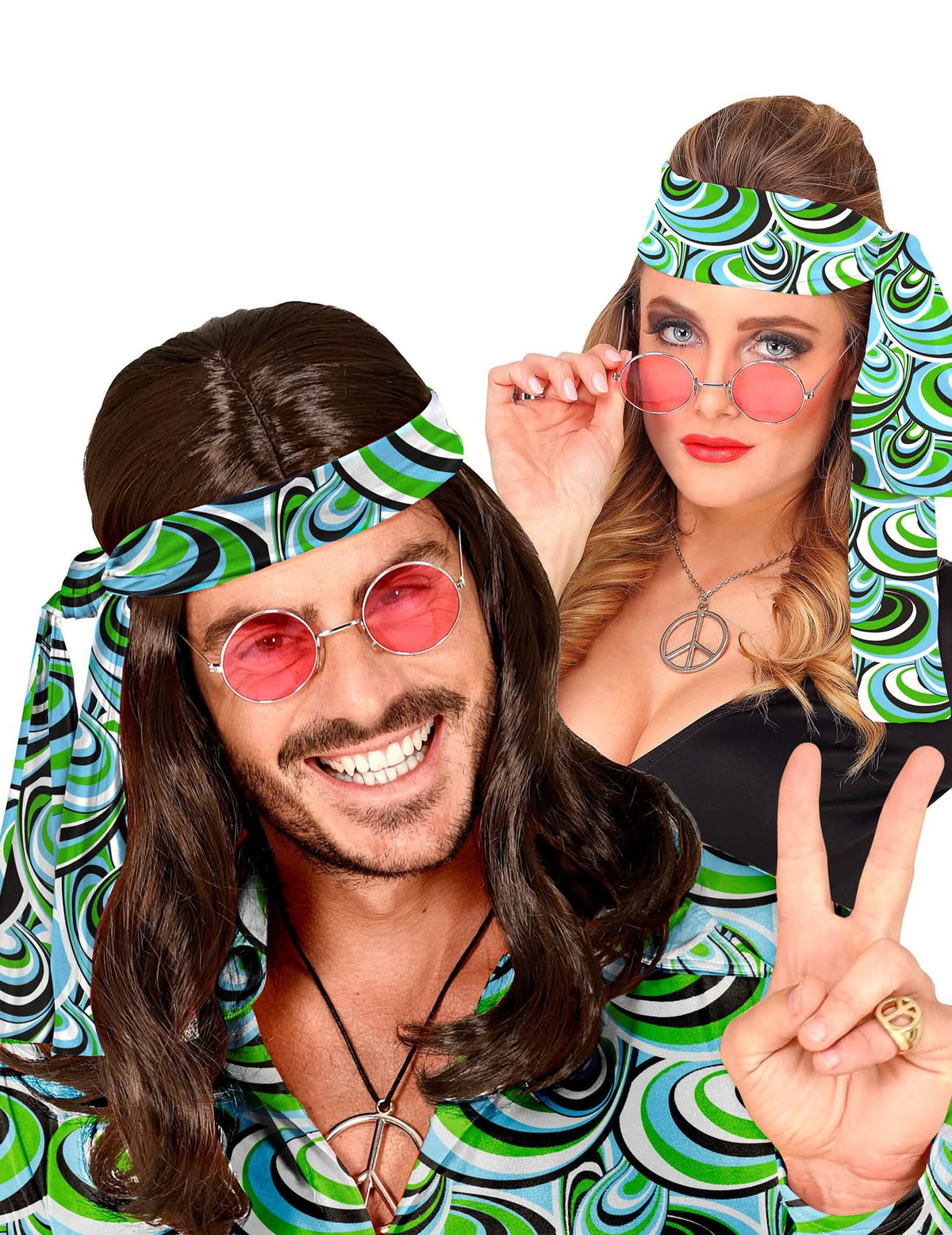 Bandolete anos 70 waves para adulto com motivos verde e azul