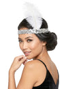 Bandana Charleston lantejoulas prateadas e pena - mulher