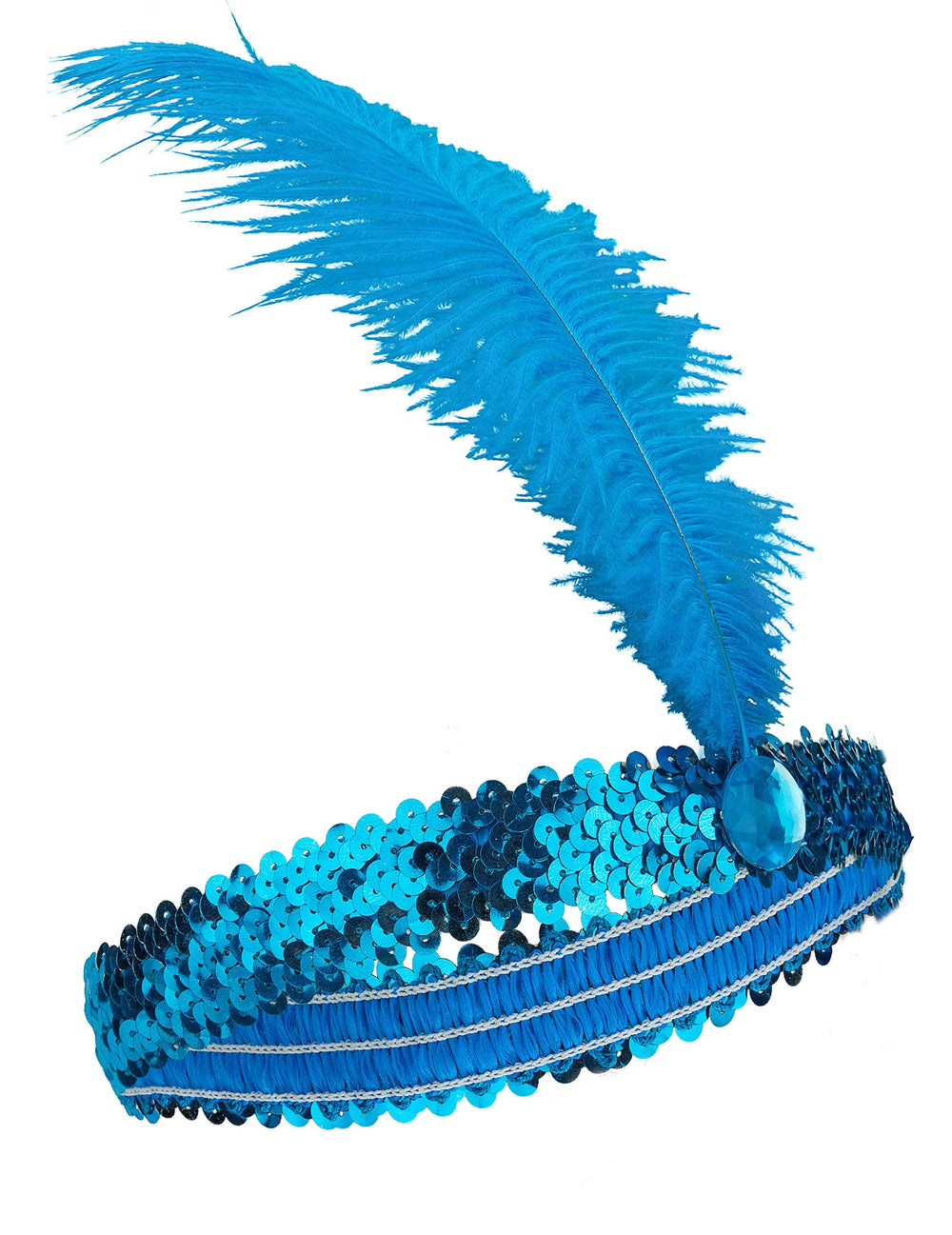 Bandeau à sequins et plume Charleston pour femme bleu
