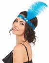 Bandolete charlestone com lantejoulas e pluma azul mulher