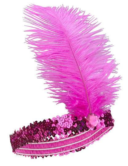Bandolete charlestone com lantejoulas e pluma cor-de-rosa mulher