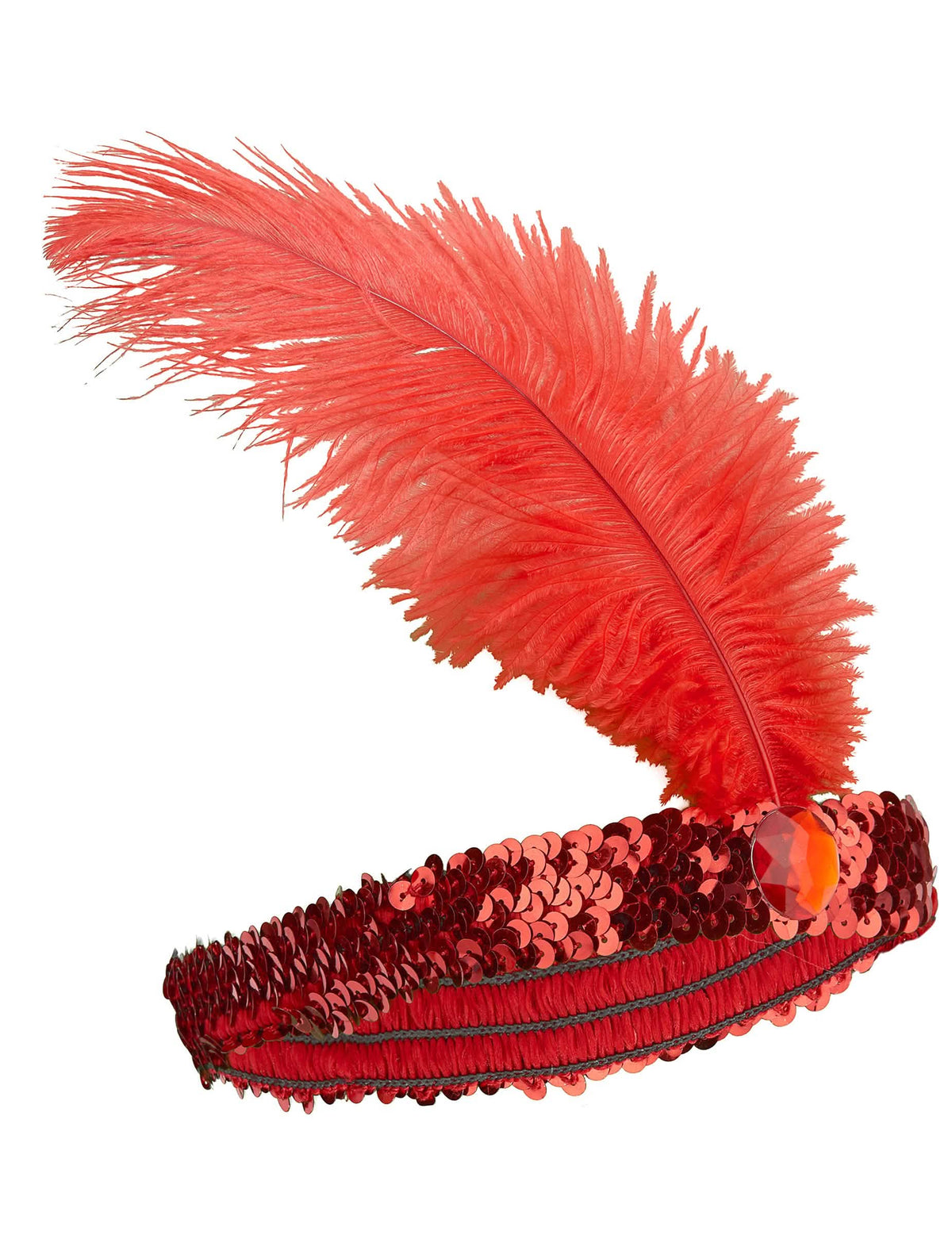 Banda charleston, anos 20 para mulher vermelho com lantejoulas e pena