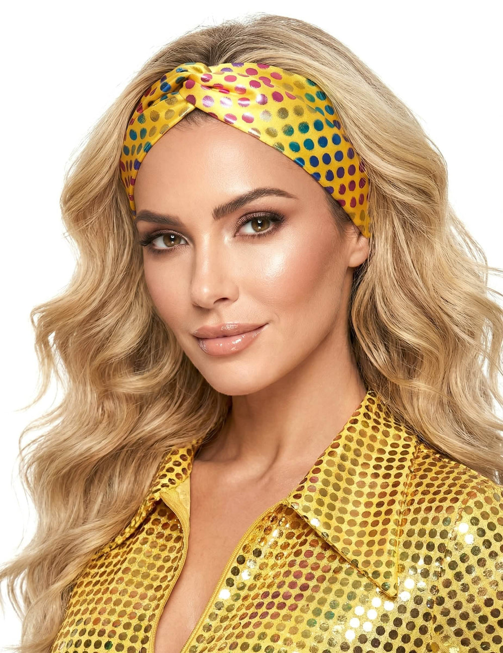 Bandolete disco para mulher amarelo com pontos multicolores gama alta