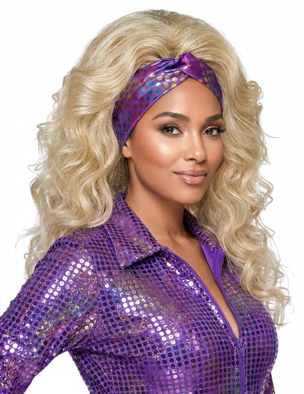 Bandana disco para mulher roxo de gama alta com bolinhas coloridas
