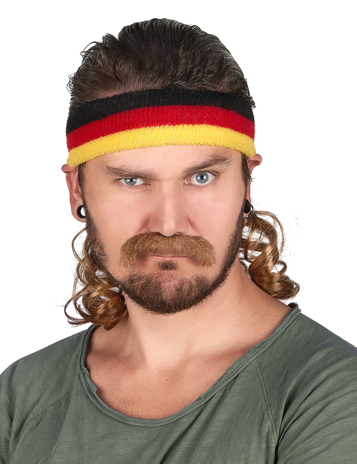 Bandeau mulet avec moustache pour homme noir rouge et jaune