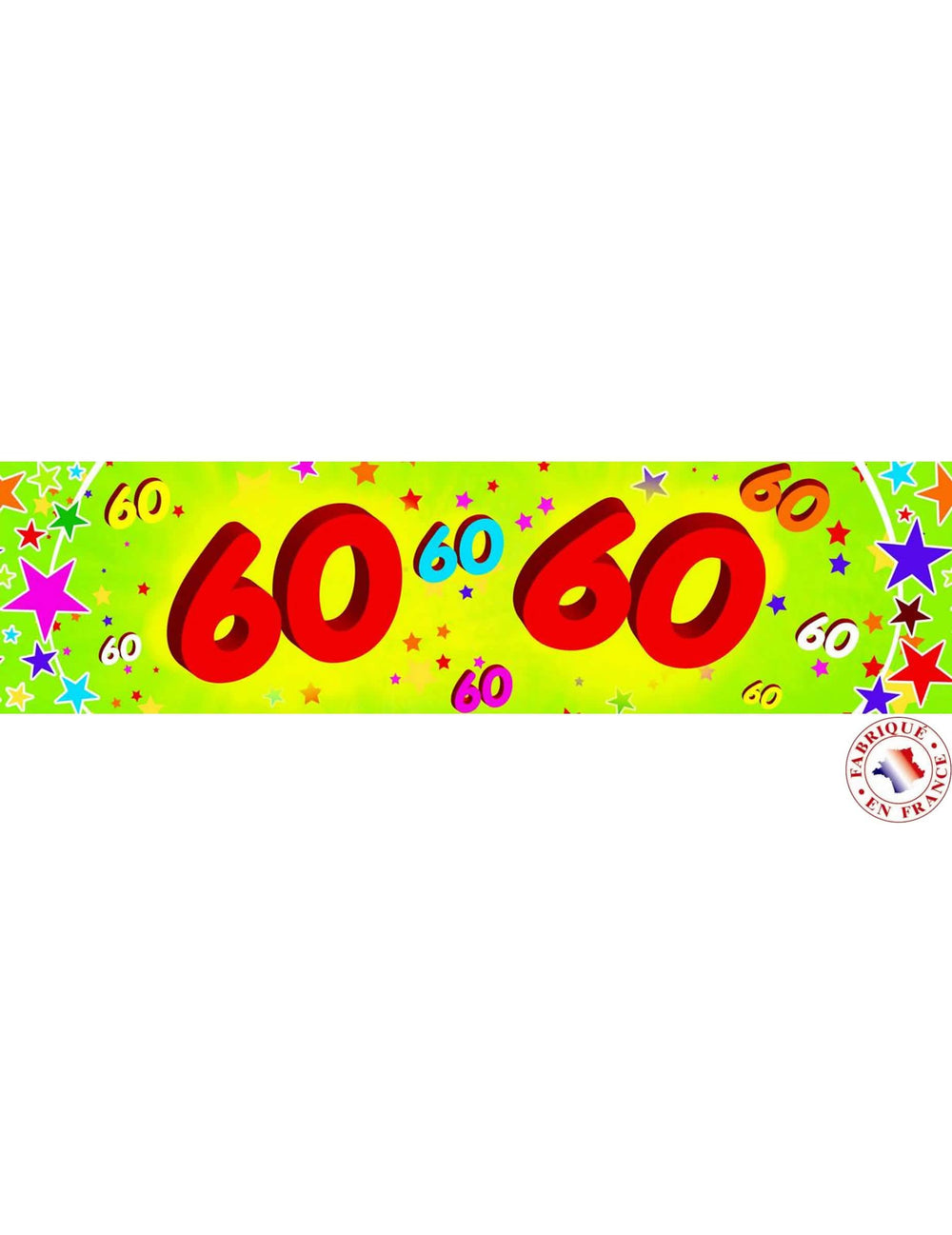 Banderola de papel 60 anos para aniversário verde fluo com estrelas multicolores
