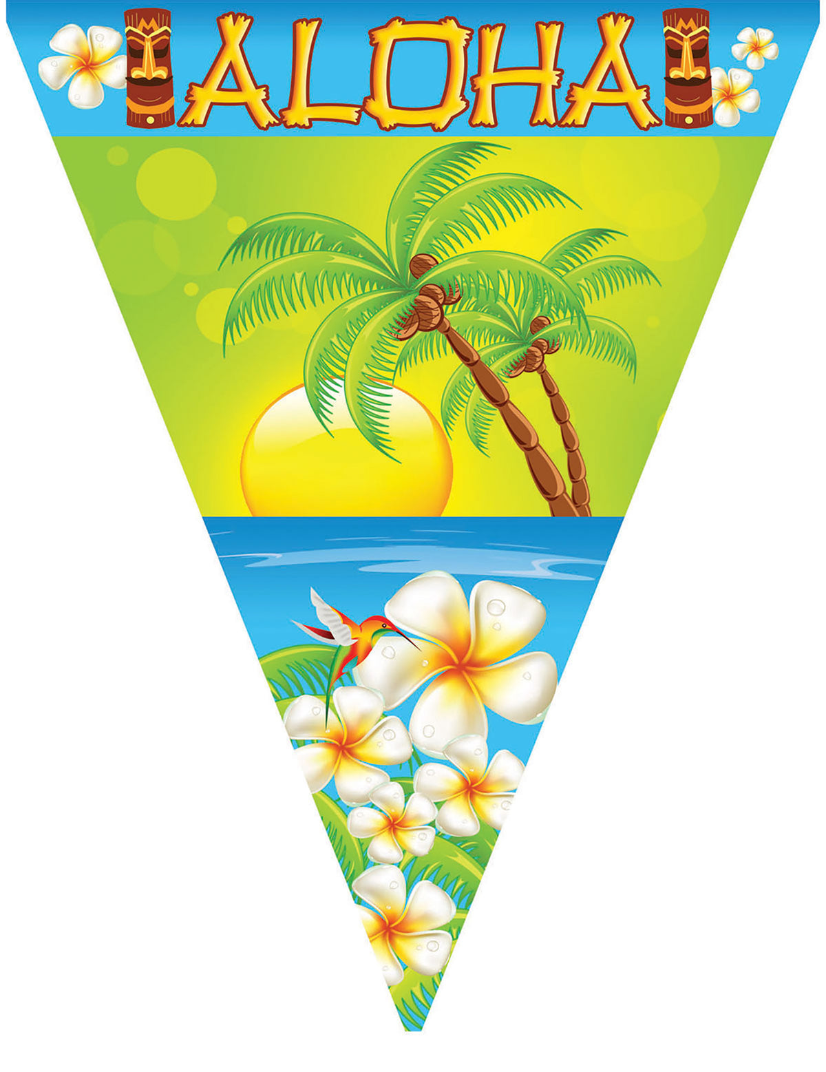 Guirlande fanions Aloha pour fête multicolore avec palmier et fleurs exotiques