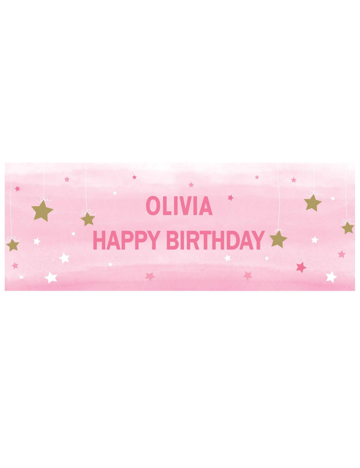 Bandeira personalizável de aniversário para criança cor de rosa com estrelas e letras autocolantes