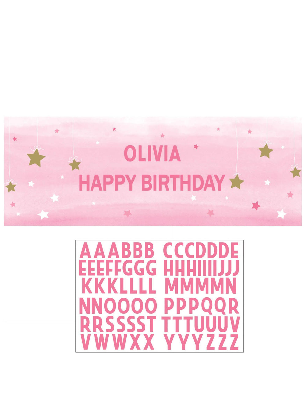Detalhe das letras autocolantes da faixa personalizável de aniversário para criança