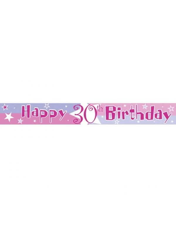 Faixa de plástico Happy Birthday para aniversário cor de rosa e azul 30 anos