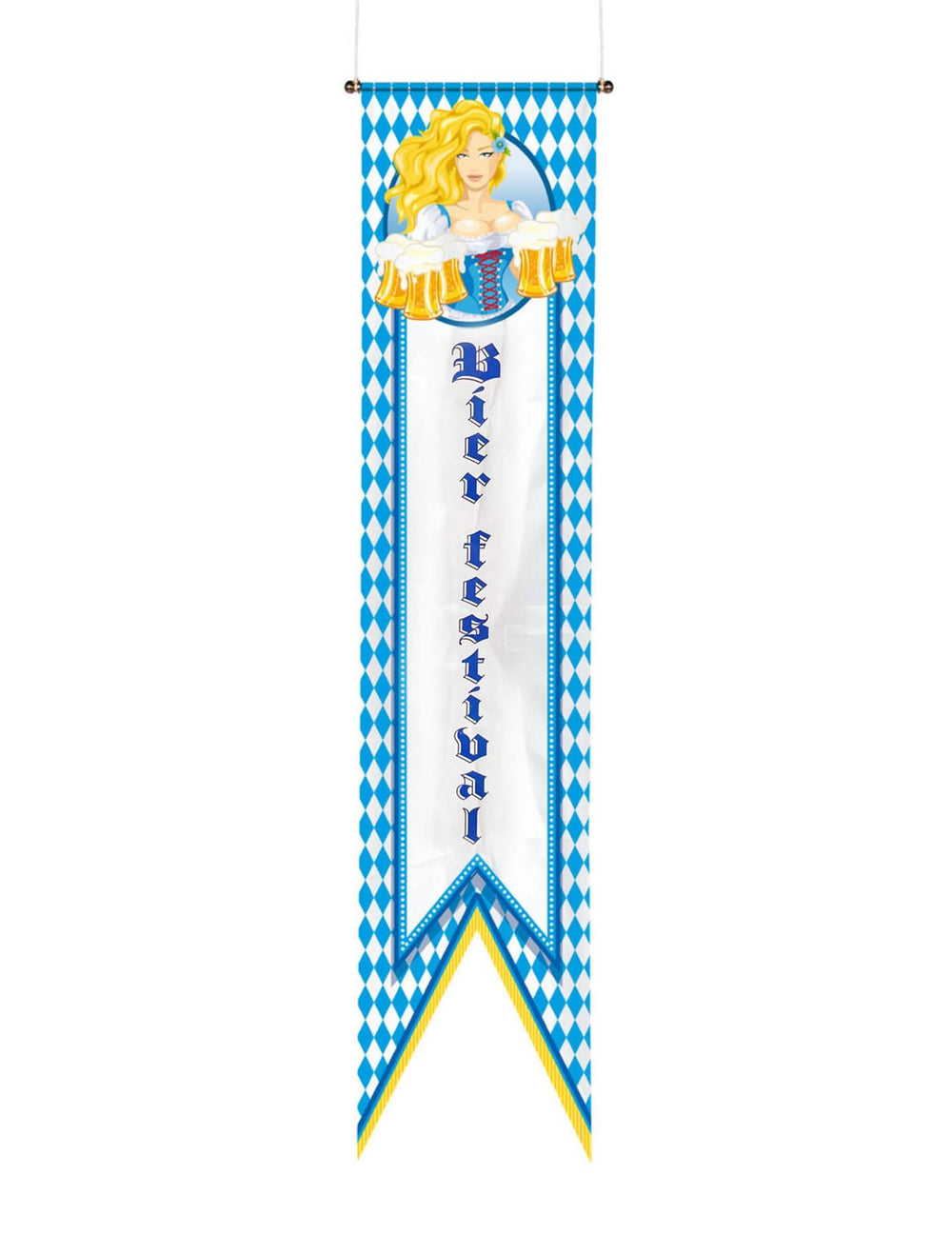 Faixa para canecas de cerveja para festa azul e branca com padrão de losangos