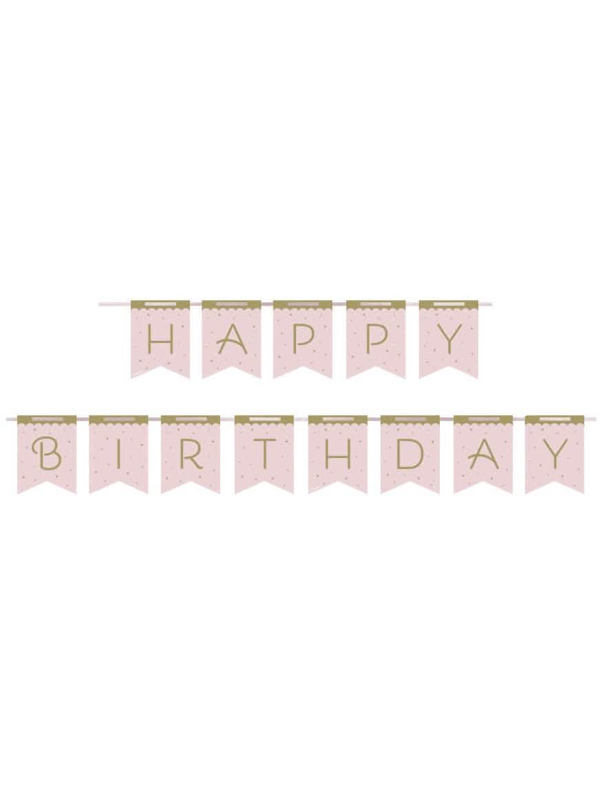 Faixa de cartão Happy Birthday cisne royal cor de rosa e dourada