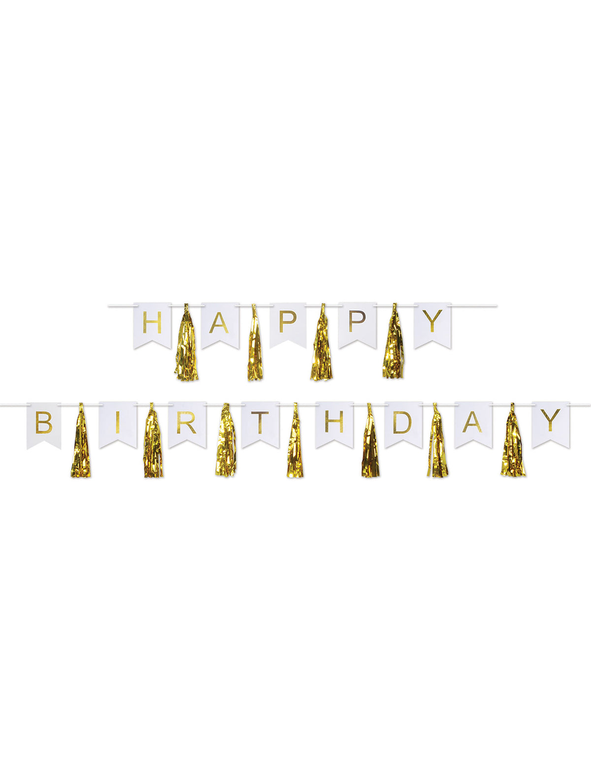 Guirlande tassel Happy Birthday pour anniversaire dorée et blanche en carton