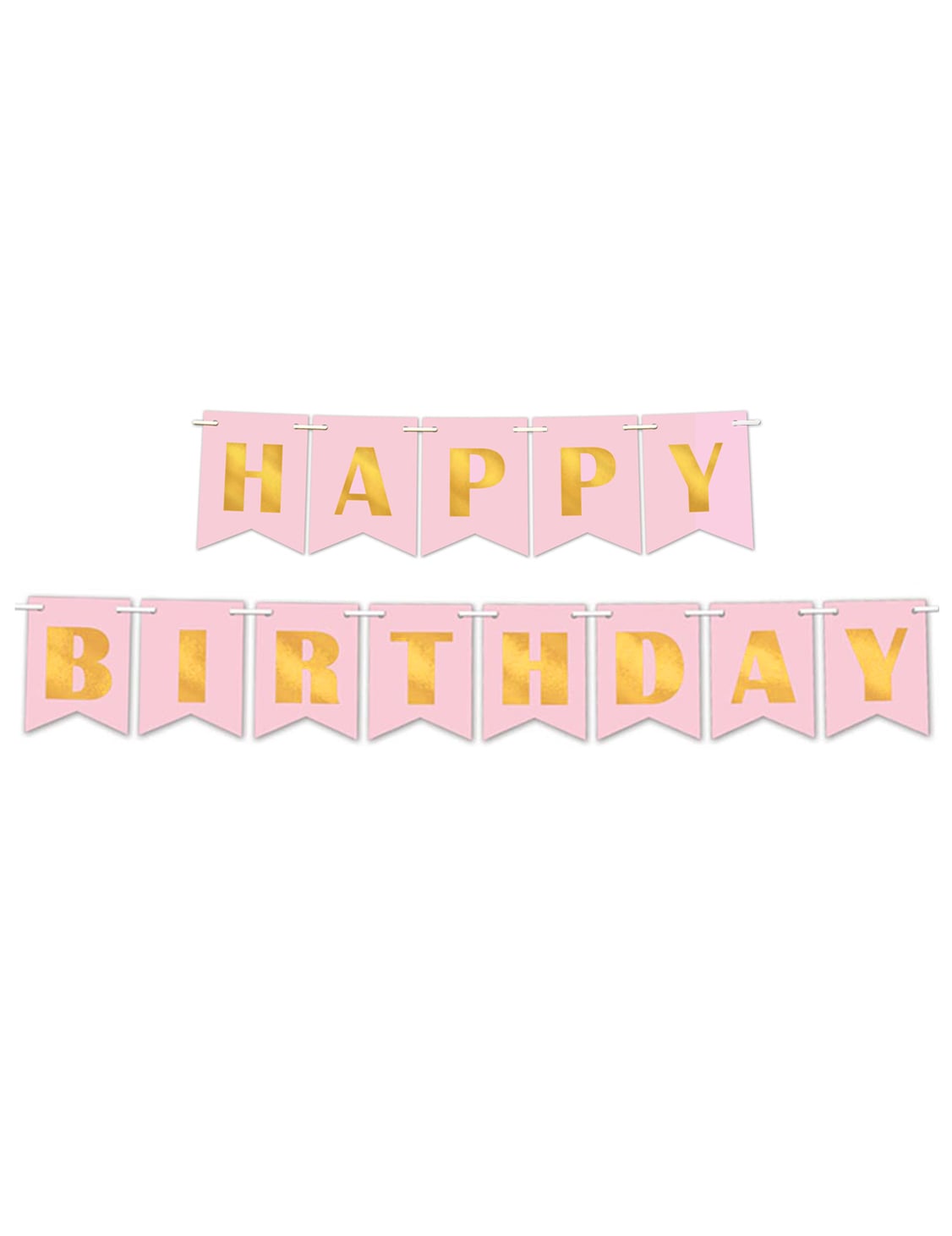 Bannière en papier happy birthday pour anniversaire rose poudré et or métallisé