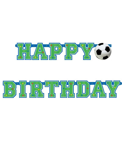 Bannière happy birthday football pour anniversaire verte avec ballon de foot