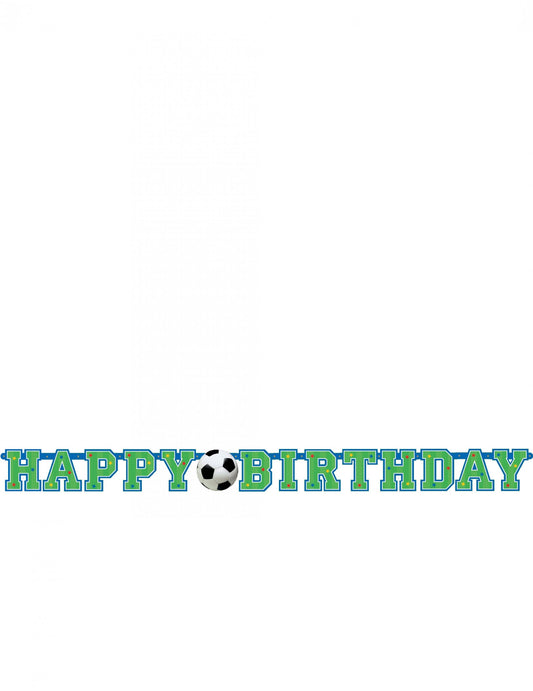 Gros plan sur le lettrage de la bannière happy birthday football