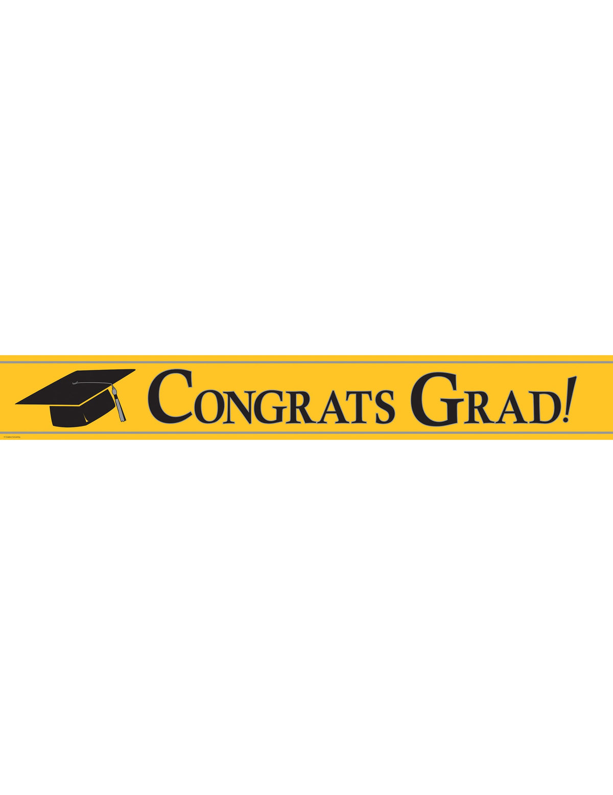 Bannière métallique Congrats Grad pour remise de diplôme jaune avec chapeau de diplômé noir
